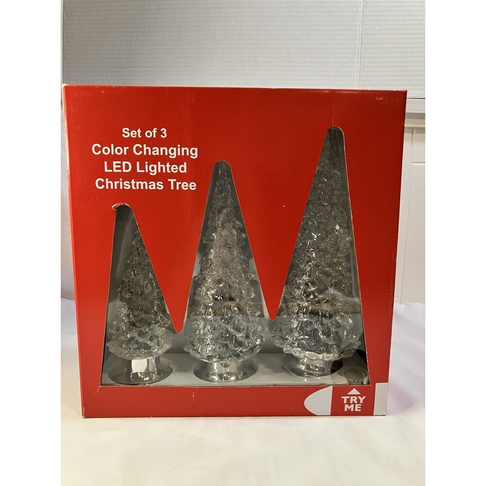 NEW Set of 3 Color Changing LED Lighted Christmas Tree Holiday Winter Decoration